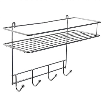 Полка для ванной комнаты АЛТАЙСКИЙ МЕТАЛЛИСТ АЛТ 12С, 4 крючка, 330*125*210мм, металл, хром