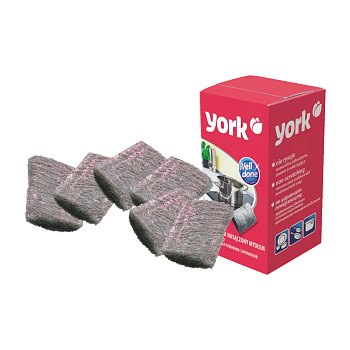 Губка для мытья посуды металлическая 6шт, 60*50,5*10мм YORK, с пропиткой