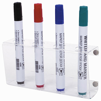 Держатель магнитный для 4 маркеров для доски BRAUBERG 85*160мм, прозрачный акрил