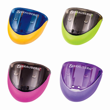 Точилка с контейнером, 2 отверствия BRAUBERG Space, ассорти