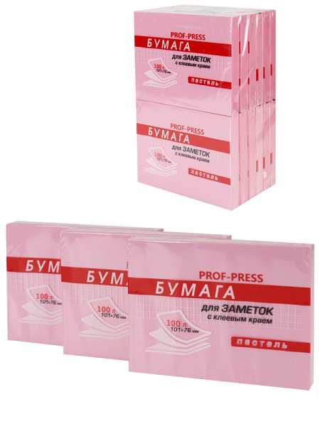 Блок самоклеящийся (стикеры) 76_101мм, 100л, пастельный, розовый PROF-PRESS