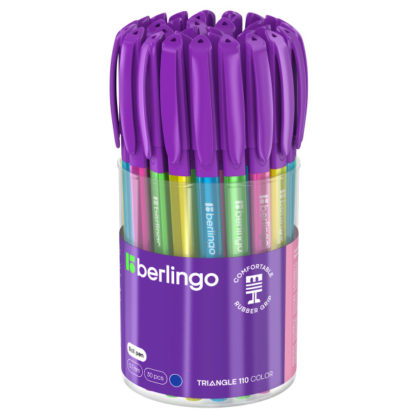 4_Ручка шариковая масляная, с резиновым упором 0,7мм Berlingo Triangle 110 Color СИНЯЯ, ассорти