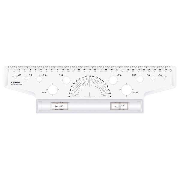 Линейка-рейсшина 30см металлический ролик, с транспортиром СТАММ ЛР-30478