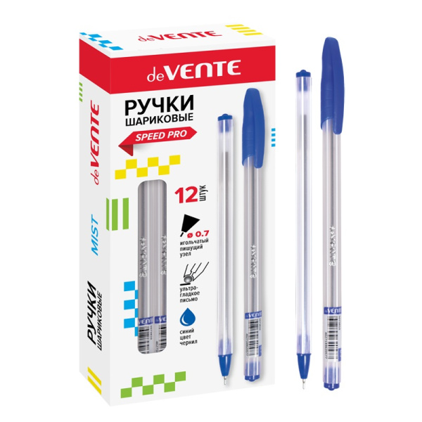 2_Ручка шариковая масляная, 0,7мм deVENTE Speed Pro Mist СИНЯЯ, прозрачный корпус