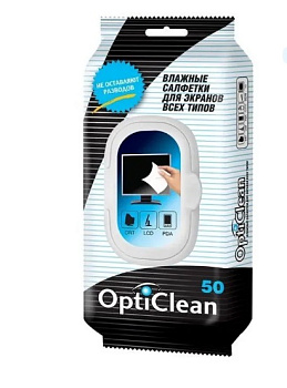 Салфетки чистящие в мягкой упаковке 50шт, для экранов всех типов OptiClean