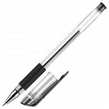 Ручка гелевая с резиновым упором 0,5мм ATTOMEX, ЧЕРНАЯ, прозрачный корпус