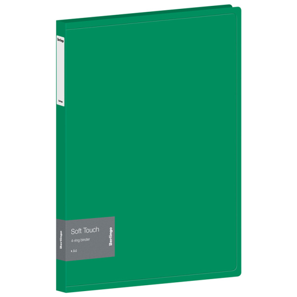 Папка на 4 кольцах, корешок 24мм, пластик 700мкм,  Berlingo Soft Touch, 24мм, зеленая