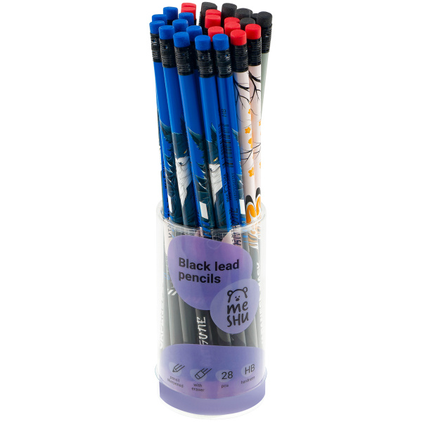 6_Карандаш чернографитный HB MESHU Kitsune, с ластиком, ассорти