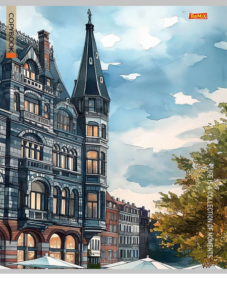 4_Тетрадь А5 96л линия, скоба REMIX Города в акварели, ассорти