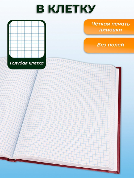 4_Книга учета А4 196л клетка, обложка твердый картон, блок офсетный PROF-PRESS, бордо