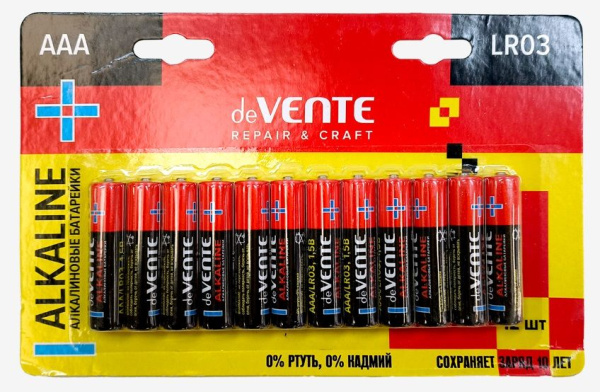 Батарейка AAA (мизинчиковые) LR03-алкалиновая deVENTE, 12шт на блистере