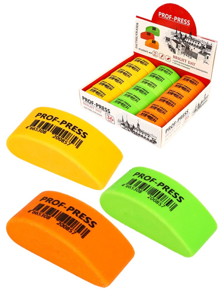 Ластик для чернографитных карандашей 45_20_15мм PROF-PRESS Bright Day, ассорти