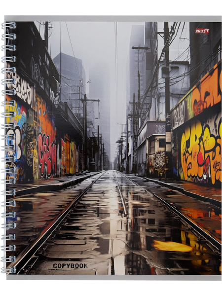 4_Тетрадь А5 48л клетка, гребень PROFIT Город и граффити, ассорти