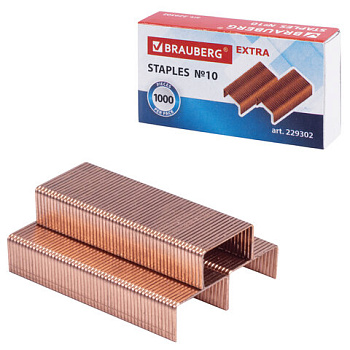 Скобы для степлера №10 1000шт до 20л BRAUBERG, медное покрытие