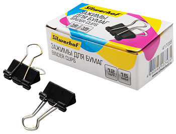 _Зажим для бумаг 15мм черный, комплект 12шт SILWERHOF