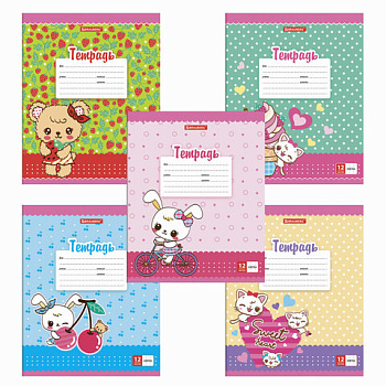 Тетрадь 12л клетка BRAUBERG Милые малыши, обложка картон, ассорти