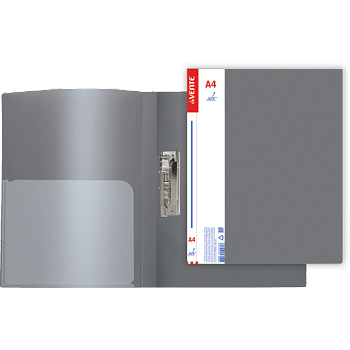 Папка с зажимом deVENTE Daily, плотный пластик 0,6мм, внутр. и торц. карман, серая