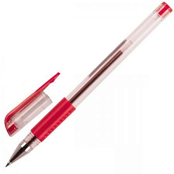 Ручка гелевая с резиновым упором 0,5мм ATTOMEX, КРАСНАЯ, прозрачный корпус