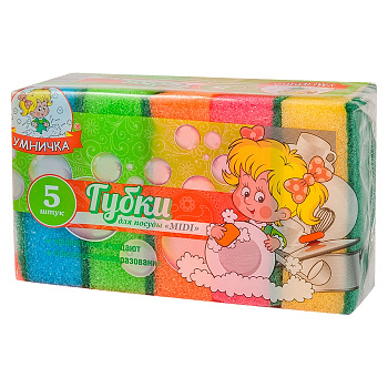 Губка для мытья посуды 5шт, 25*90*60мм УМНИЧКА Midi