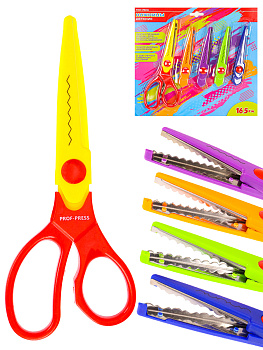 Ножницы 165мм PROF-PRESS, 5 сменных фигурных лезвий, ассорти