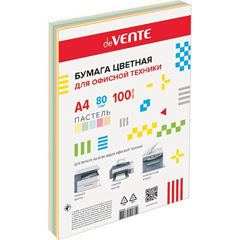 Набор цветной бумаги А4 80г/м2, 5 пастельных цветов, 100л deVENTE