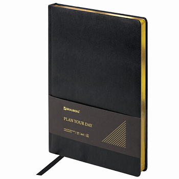 Ежедневник недатированный А4 БОЛЬШОЙ ФОРМАТ (210*297мм) BRAUBERG Iguana, под кожу, черный 160л