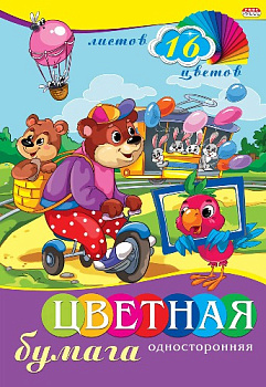 Бумага цветная А4, 16л 16цв, односторонняя PROF-PRESS Веселые зверята