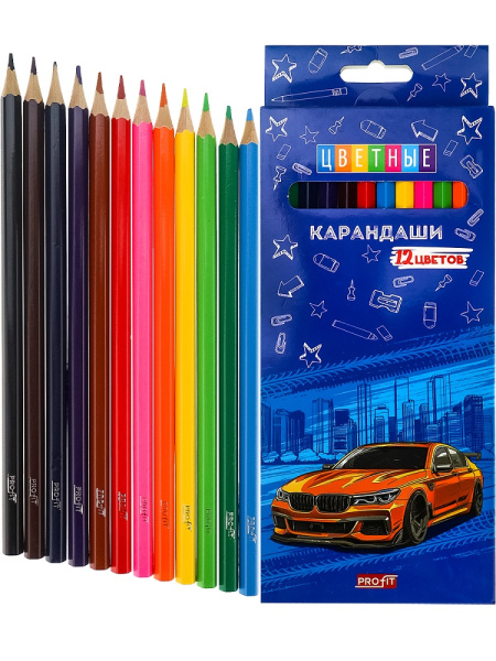 Карандаши цветные 12 цветов Profit СПОРТКАР