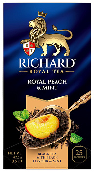 Чай пакетированный RICHARD Royal Peach & Mint, черный с персиком и мятой, 25п*1,7г