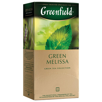 Чай пакетированный GREENFIELD Green Melissa, зеленый с мятой, 25п*1,5г
