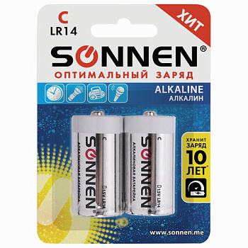 Батарейка (C) LR14-алкалиновая SONNEN Alkaline, 2шт на блистере