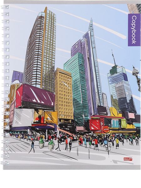 8_Тетрадь А5 48л клетка, гребень PROFIT Площади мегаполисов, ассорти