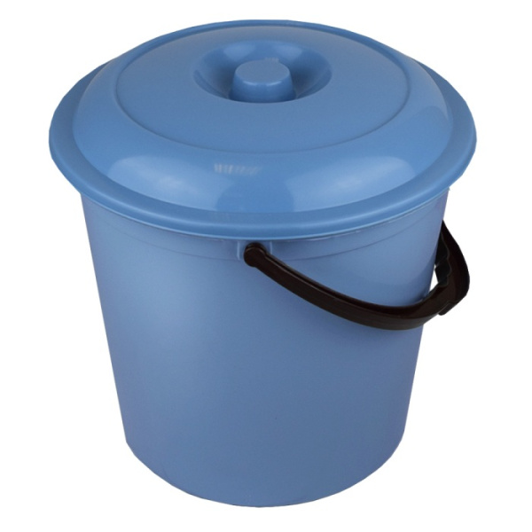 Ведро пластиковое 10л с крышкой МУЛЬТИПЛАСТ, серо-голубое