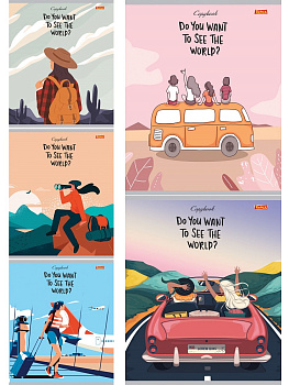 Тетрадь А5 48л клетка, скоба REMIX Путешествие по миру, ассорти