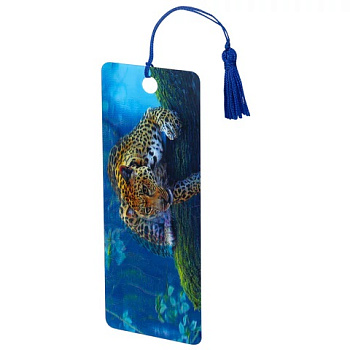 Закладка для книг с линейкой, 3D-объемная BRAUBERG Леопард, с декоративным шнурком