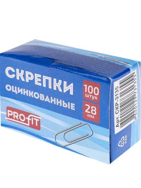 3_Скрепки 28мм оцинкованные 100шт PROFIT, прямоугольные