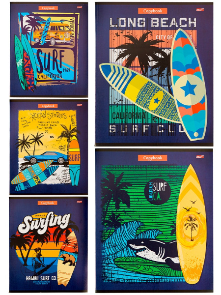 Тетрадь А5 48л клетка, скоба PROFIT Серферская тема, ассорти