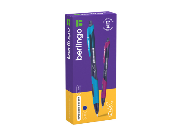 3_Ручка шариковая, автоматическая с резиновым упором 0,7мм Berlingo Tribase grip color zone СИНЯЯ, ассорти