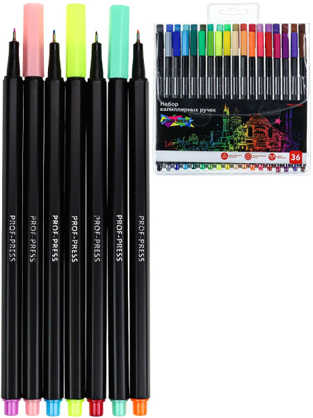 Набор капиллярных ручек (линеров) PROF-PRESS Istanbul 36шт, ассорти