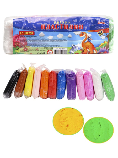Пластилин на растительной основе (тесто для лепки) 12цв 100г PROFIT