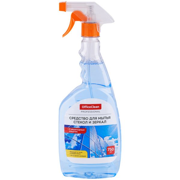 Средство для очистки стекол и зеркал 750мл OfficeClean Professional с нашатырным спиртом, распылитель