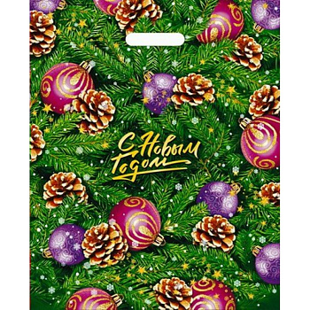 Пакет подарочный новогодний 38*47см, ПВД 60мкм, вырубная ручка, Супер Ёлка