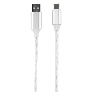 Кабель USB 2.0 - Type-C, длина 1м, RED LINE, с LED-подсветкой, белый