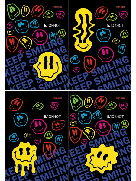 Блокнот А6 24л клетка, скоба PROF-PRESS Crazy Smiley