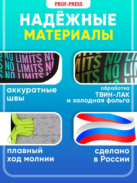 5_Пенал 1 отделение, ламинированный картон, 190_115мм, PROF PRESS Цветные надписи