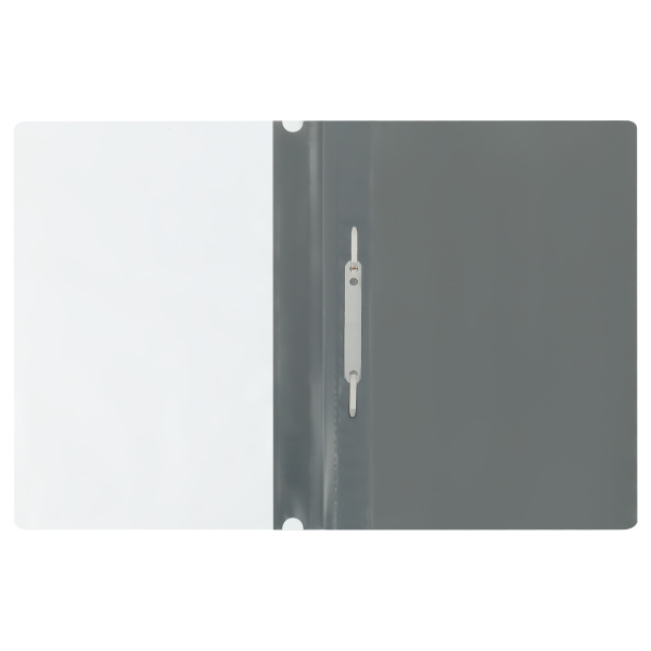 2_Папка-скоросшиватель СТАММ А4 пластик, прозрачный верхний лист, серая