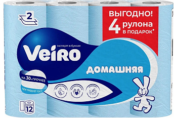 Туалетная бумага на втулке VEIRO Домашняя 2-х слойная, 12шт*15м белая