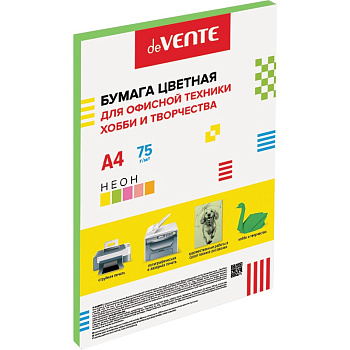 Бумага цветная А4 75г/м2, зеленая неон, 50л deVENTE