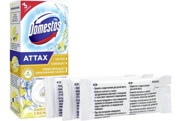3_Средство для чистки и дезинфекции DOMESTOS Attax Стикер Лимонная свежесть 3шт