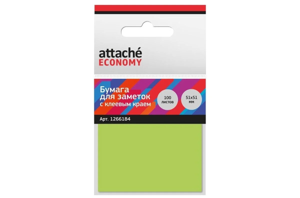 Блок самоклеящийся (стикеры) 51_51мм, 100л, неоновый, зеленый Attache